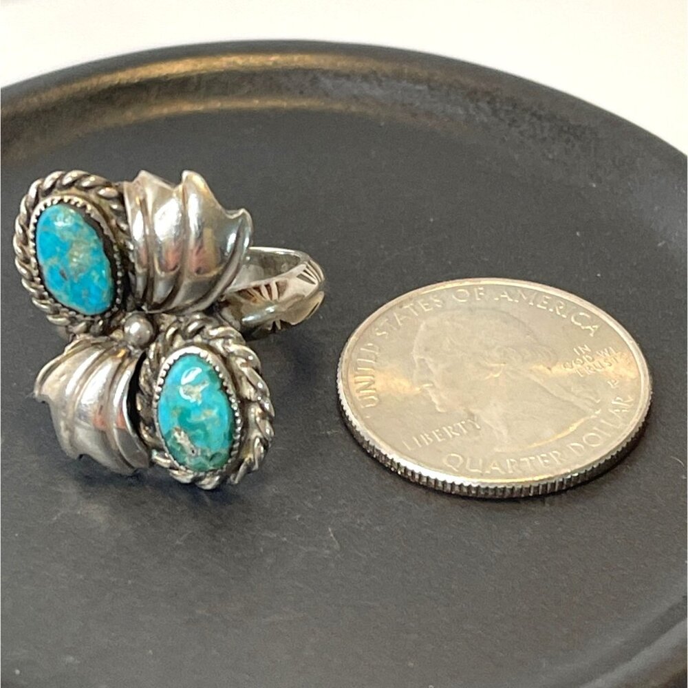 Sterling Silver Turquoise Native American Navajo Ring Size 6.75 Signed ES 8g VTG - Picture 9 of 15